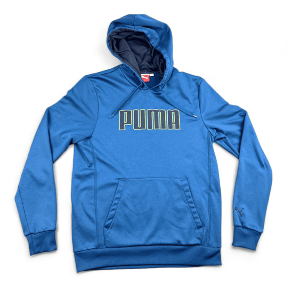 Puma Sweater Adult MEDIUM Blue Spell Out Stitched Logo Hoodie Sweatshirt Outdoor - Picture 1 of 7
